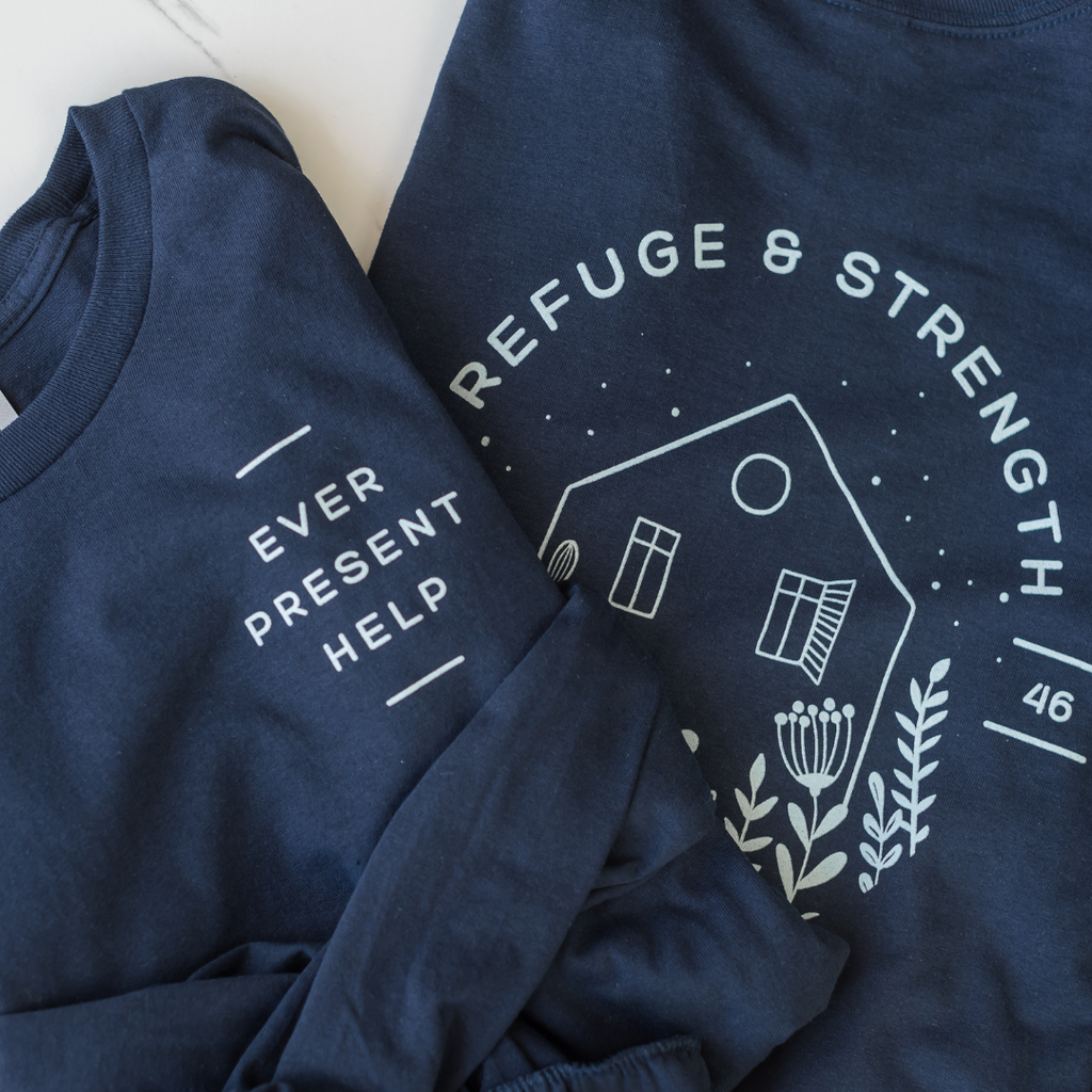 REFUGE & STRENGTH LONG SLEEVE TEE · PSALM 46:1-2