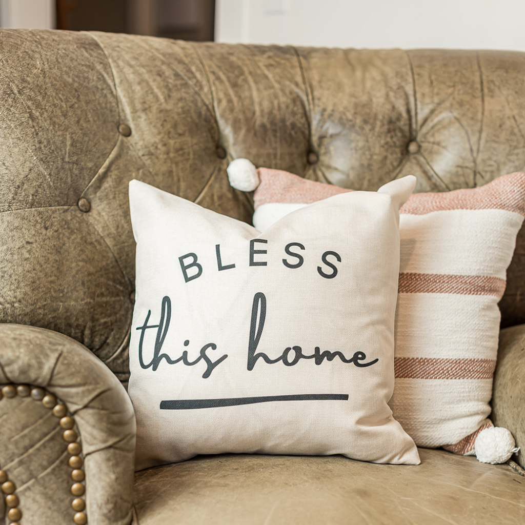 BLESS THIS HOME PILLOW COVER · PROVERBS 24:3-4