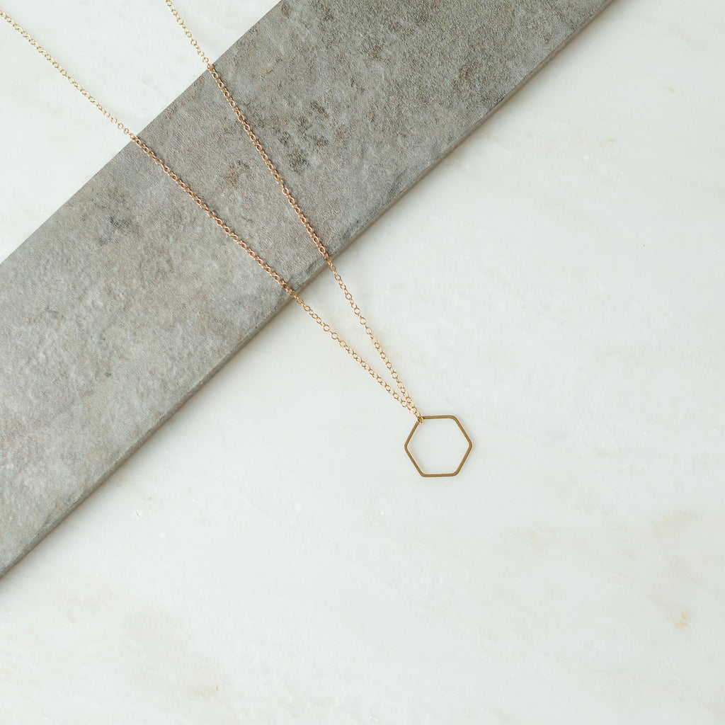 Gold hexagon necklace