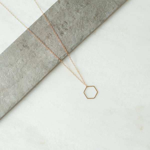 Gold hexagon necklace