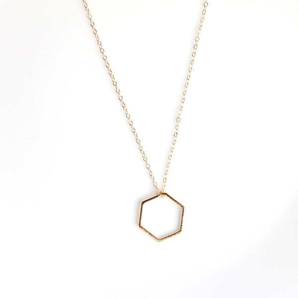 Gold hexagon necklace