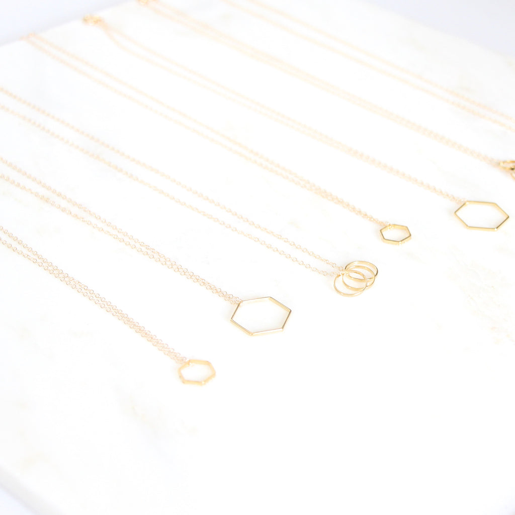 Gold hexagon necklaces